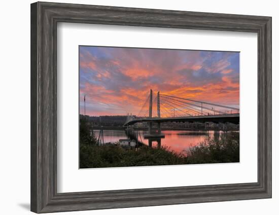 USA, Oregon, Portland. Tilikum Bridge Crossing and Willamette River at sunset.-Jaynes Gallery-Framed Photographic Print