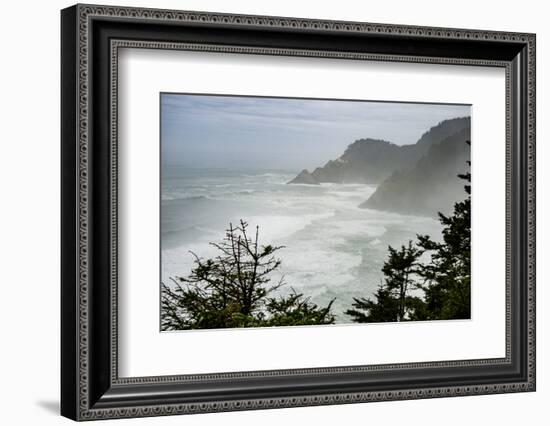 USA, Oregon. Seal Cove in fog on Pacific Coast Scenic Byway between Florence and Newport.-Alison Jones-Framed Photographic Print