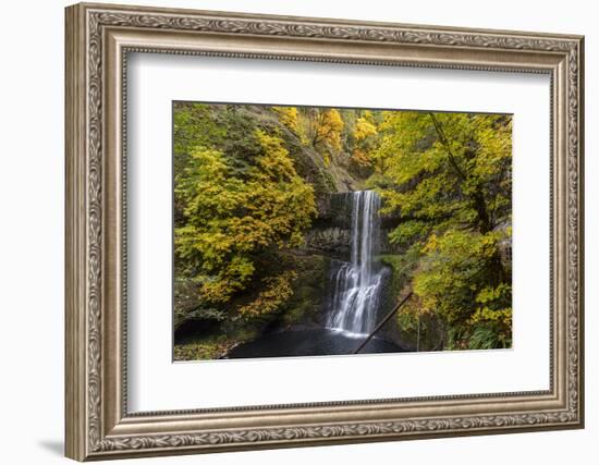 USA, Oregon, Silver Falls State Park. Lower South Falls waterfall landscape.-Jaynes Gallery-Framed Photographic Print