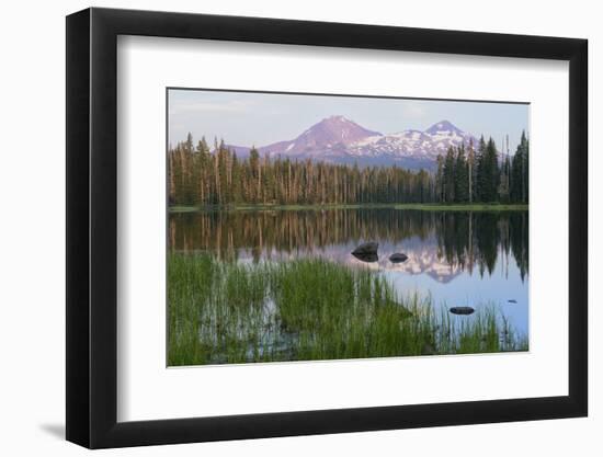 Usa, Pacific Northwest, Oregon Cascades, Scott Lake with Three Sisters Mountains-Christian Heeb-Framed Photographic Print