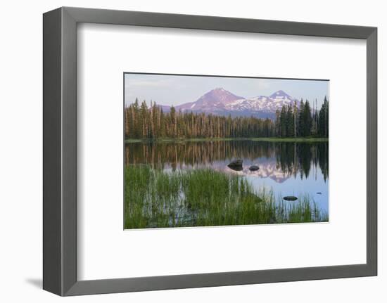 Usa, Pacific Northwest, Oregon Cascades, Scott Lake with Three Sisters Mountains-Christian Heeb-Framed Photographic Print