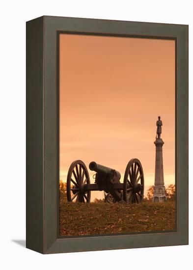 USA, Pennsylvania, Gettysburg, Battlefield Monument and Cannon-Walter Bibikow-Framed Premier Image Canvas