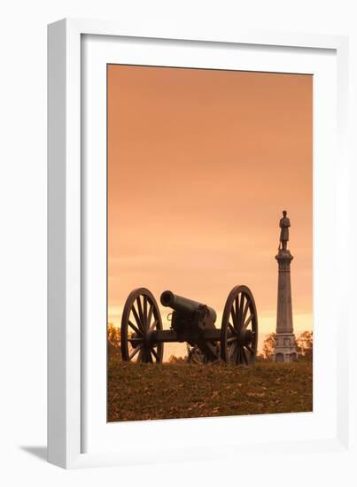 USA, Pennsylvania, Gettysburg, Battlefield Monument and Cannon-Walter Bibikow-Framed Photographic Print