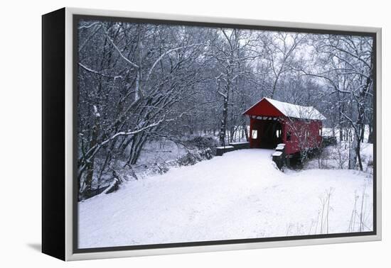 USA, Pennsylvania, Mariana County. Hughes Covered Bridge in Winter-Jaynes Gallery-Framed Premier Image Canvas