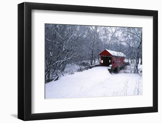 USA, Pennsylvania, Mariana County. Hughes Covered Bridge in Winter-Jaynes Gallery-Framed Photographic Print