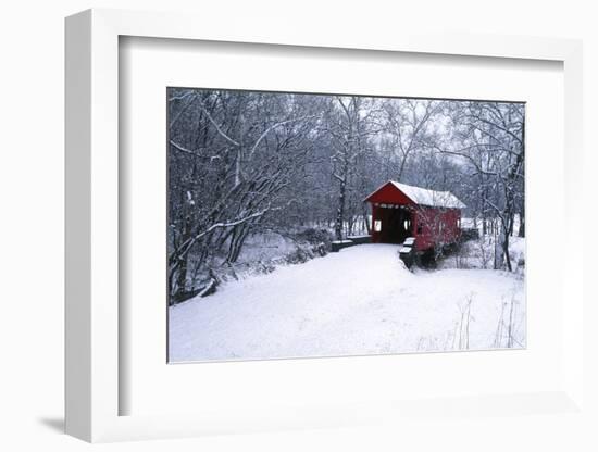 USA, Pennsylvania, Mariana County. Hughes Covered Bridge in Winter-Jaynes Gallery-Framed Photographic Print