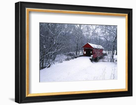 USA, Pennsylvania, Mariana County. Hughes Covered Bridge in Winter-Jaynes Gallery-Framed Photographic Print