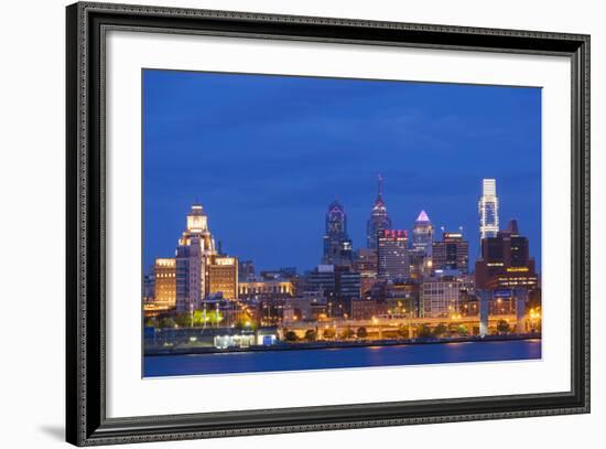 USA, Pennsylvania, Philadelphia, City Skyline from Camden New Jersey, Dawn-Walter Bibikow-Framed Photographic Print