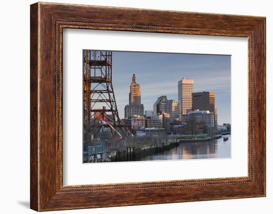 USA, Rhode Island, Providence, city skyline from the Providence River at dawn-Walter Bibikow-Framed Photographic Print