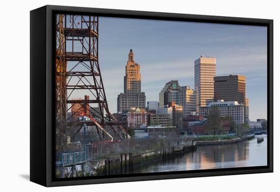USA, Rhode Island, Providence, city skyline from the Providence River at dawn-Walter Bibikow-Framed Premier Image Canvas