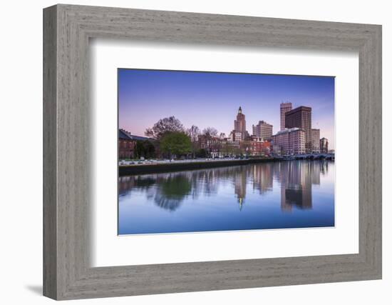 USA, Rhode Island, Providence, city skyline from the Providence River at dawn-Walter Bibikow-Framed Photographic Print