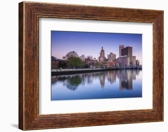 USA, Rhode Island, Providence, city skyline from the Providence River at dawn-Walter Bibikow-Framed Photographic Print