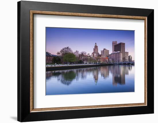 USA, Rhode Island, Providence, city skyline from the Providence River at dawn-Walter Bibikow-Framed Photographic Print