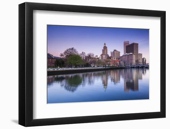 USA, Rhode Island, Providence, city skyline from the Providence River at dawn-Walter Bibikow-Framed Photographic Print