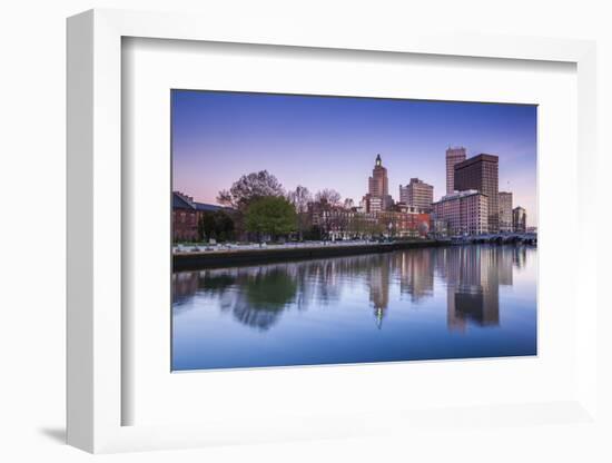 USA, Rhode Island, Providence, city skyline from the Providence River at dawn-Walter Bibikow-Framed Photographic Print