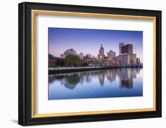 USA, Rhode Island, Providence, city skyline from the Providence River at dawn-Walter Bibikow-Framed Photographic Print