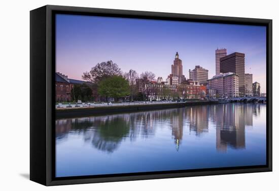 USA, Rhode Island, Providence, city skyline from the Providence River at dawn-Walter Bibikow-Framed Premier Image Canvas