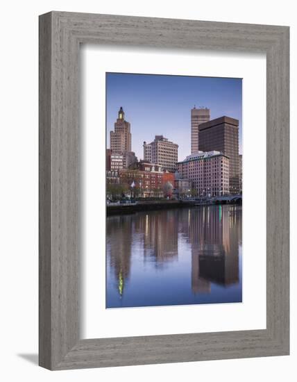 USA, Rhode Island, Providence, city skyline from the Providence River at dawn-Walter Bibikow-Framed Photographic Print