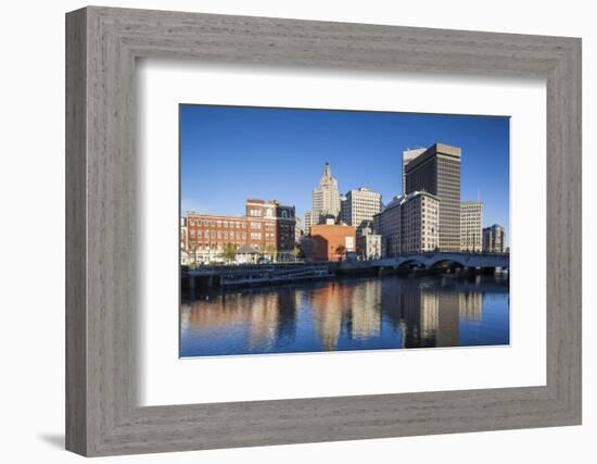 USA, Rhode Island, Providence, city skyline from the Providence River at dawn-Walter Bibikow-Framed Photographic Print