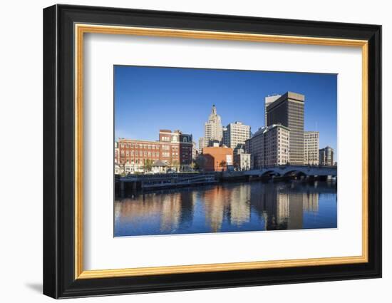 USA, Rhode Island, Providence, city skyline from the Providence River at dawn-Walter Bibikow-Framed Photographic Print