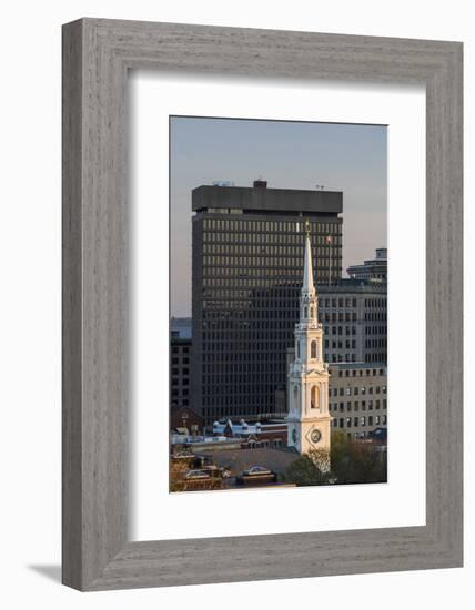 USA, Rhode Island, Providence, First Baptist Church in America and city skyline-Walter Bibikow-Framed Photographic Print