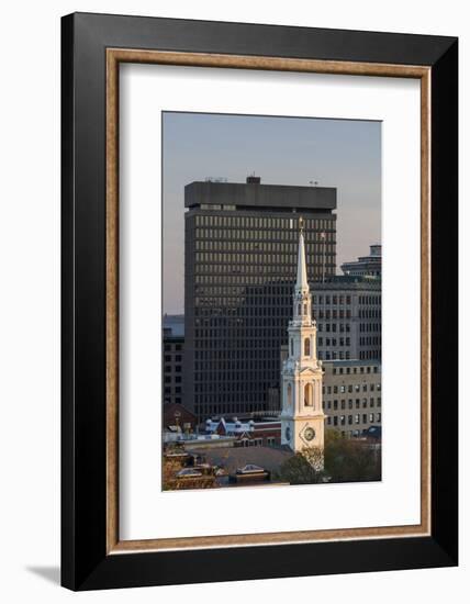 USA, Rhode Island, Providence, First Baptist Church in America and city skyline-Walter Bibikow-Framed Photographic Print
