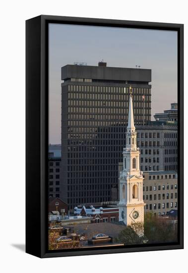 USA, Rhode Island, Providence, First Baptist Church in America and city skyline-Walter Bibikow-Framed Premier Image Canvas