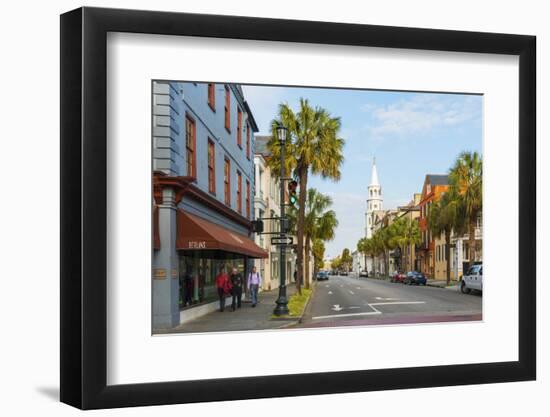 USA, South Carolina, Charleston, Colourful buildings in the historical centre and St. Michaels Epis-Jordan Banks-Framed Photographic Print