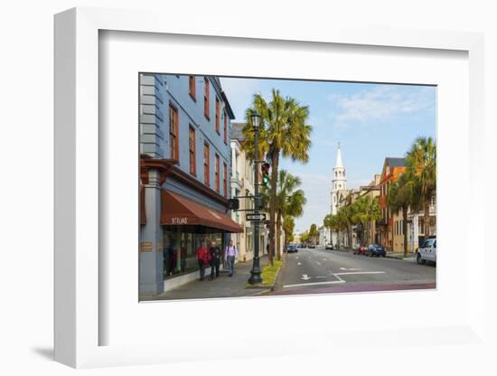 USA, South Carolina, Charleston, Colourful buildings in the historical centre and St. Michaels Epis-Jordan Banks-Framed Photographic Print