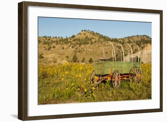 USA, South Dakota, Wild Horse Sanctuary. Scenic with Vintage Wagon-Cathy & Gordon Illg-Framed Photographic Print