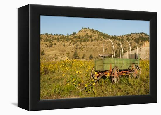 USA, South Dakota, Wild Horse Sanctuary. Scenic with Vintage Wagon-Cathy & Gordon Illg-Framed Premier Image Canvas