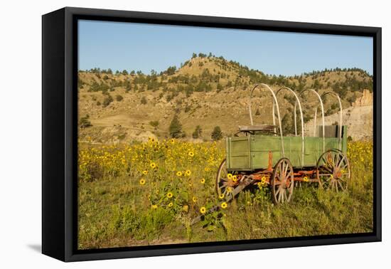 USA, South Dakota, Wild Horse Sanctuary. Scenic with Vintage Wagon-Cathy & Gordon Illg-Framed Premier Image Canvas