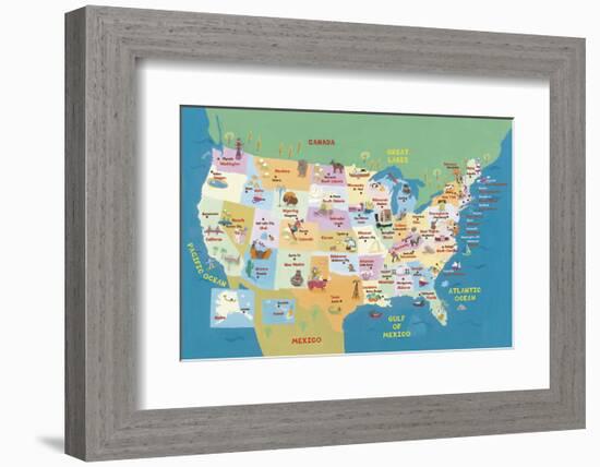 USA States and Capitals-Janell Genovese-Framed Art Print