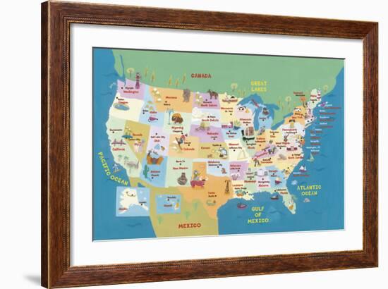 USA States and Capitals-Janell Genovese-Framed Art Print