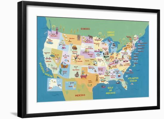 USA States and Capitals-Janell Genovese-Framed Art Print