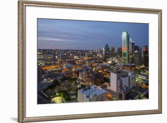 USA, Texas, Dallas. Overview of downtown Dallas from Reunion Tower at night.-Brent Bergherm-Framed Photographic Print