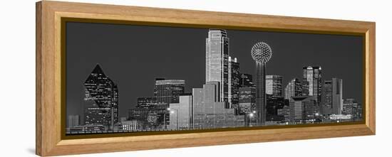 USA, Texas, Dallas, Panoramic view of an urban skyline at night BW, Black and White-null-Framed Premier Image Canvas