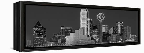 USA, Texas, Dallas, Panoramic view of an urban skyline at night BW, Black and White-null-Framed Premier Image Canvas