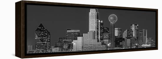 USA, Texas, Dallas, Panoramic view of an urban skyline at night BW, Black and White-null-Framed Premier Image Canvas