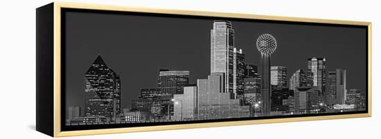 USA, Texas, Dallas, Panoramic view of an urban skyline at night BW, Black and White-null-Framed Premier Image Canvas