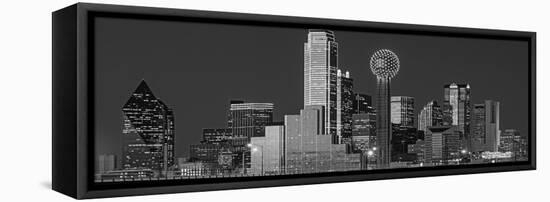 USA, Texas, Dallas, Panoramic view of an urban skyline at night BW, Black and White-null-Framed Stretched Canvas