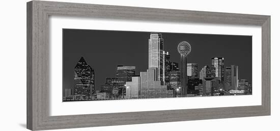 USA, Texas, Dallas, Panoramic view of an urban skyline at night BW, Black and White-null-Framed Photographic Print