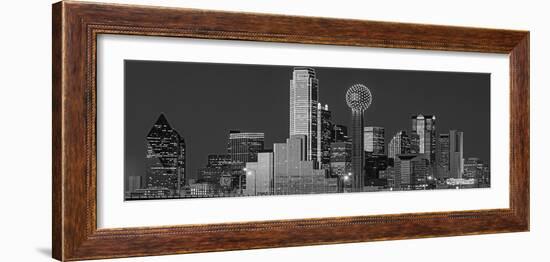 USA, Texas, Dallas, Panoramic view of an urban skyline at night BW, Black and White-null-Framed Photographic Print