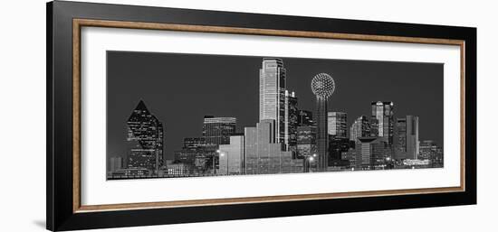 USA, Texas, Dallas, Panoramic view of an urban skyline at night BW, Black and White-null-Framed Photographic Print