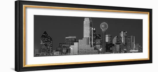 USA, Texas, Dallas, Panoramic view of an urban skyline at night BW, Black and White-null-Framed Photographic Print