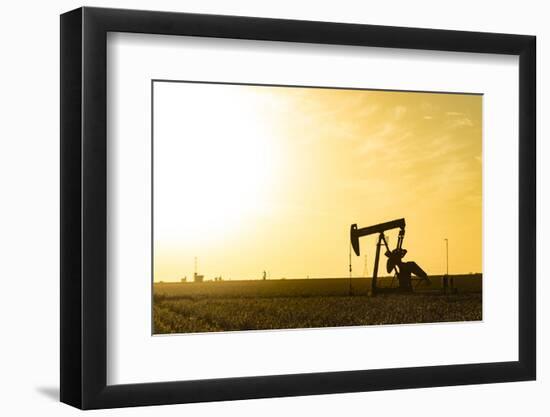 USA, Texas. Martin County, Pumpjack on cotton field at sunset-Alison Jones-Framed Photographic Print