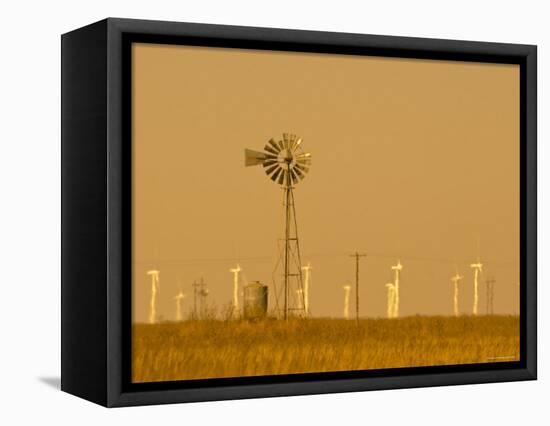 USA, Texas, Near Amarillo, Route 66, Old Windpump and Modern Wind Turbines-Alan Copson-Framed Premier Image Canvas