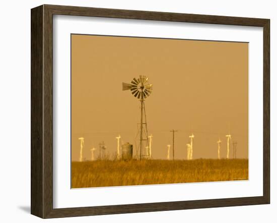 USA, Texas, Near Amarillo, Route 66, Old Windpump and Modern Wind Turbines-Alan Copson-Framed Photographic Print