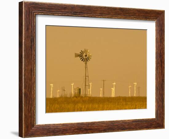 USA, Texas, Near Amarillo, Route 66, Old Windpump and Modern Wind Turbines-Alan Copson-Framed Photographic Print