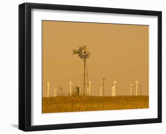 USA, Texas, Near Amarillo, Route 66, Old Windpump and Modern Wind Turbines-Alan Copson-Framed Photographic Print